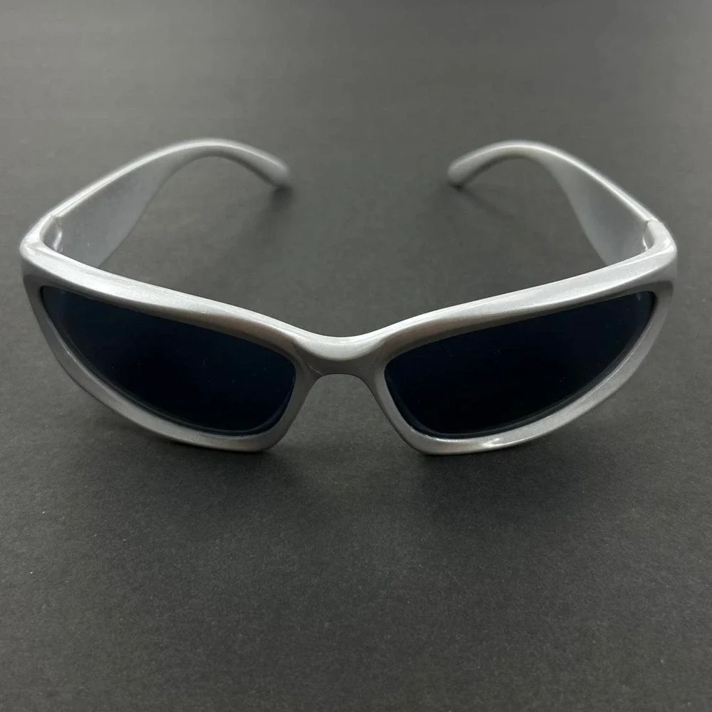 Vintage Y2K surfer style silver rounded sunglasses cyber grunge techno